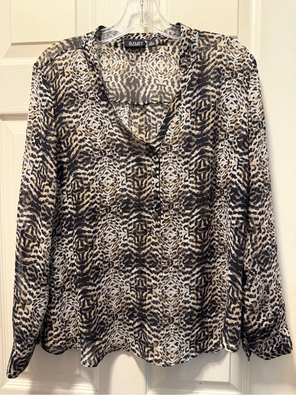 a.n.a Leopard-Print Henley Blouse in Black and Tan